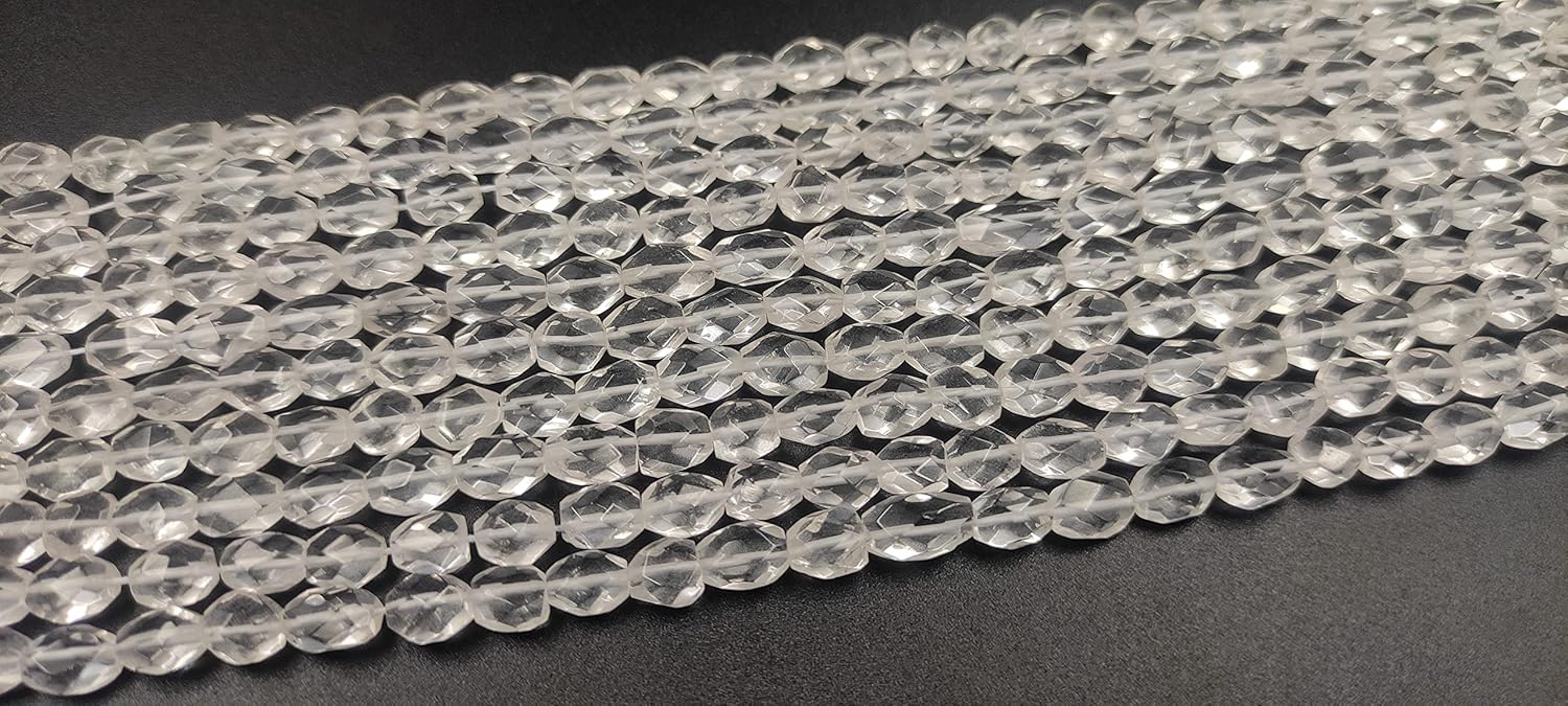 Hanumat Gems Lot of 2 Strand Natural Crystal Quartz Faceted Oval Shape Gemstone Beads,Crystal Quartz Faceted Beads,Crystal Quartz Oval Beads,5X7-6X9 MM Oval Beads,13 Inches Oval Beads Strand.