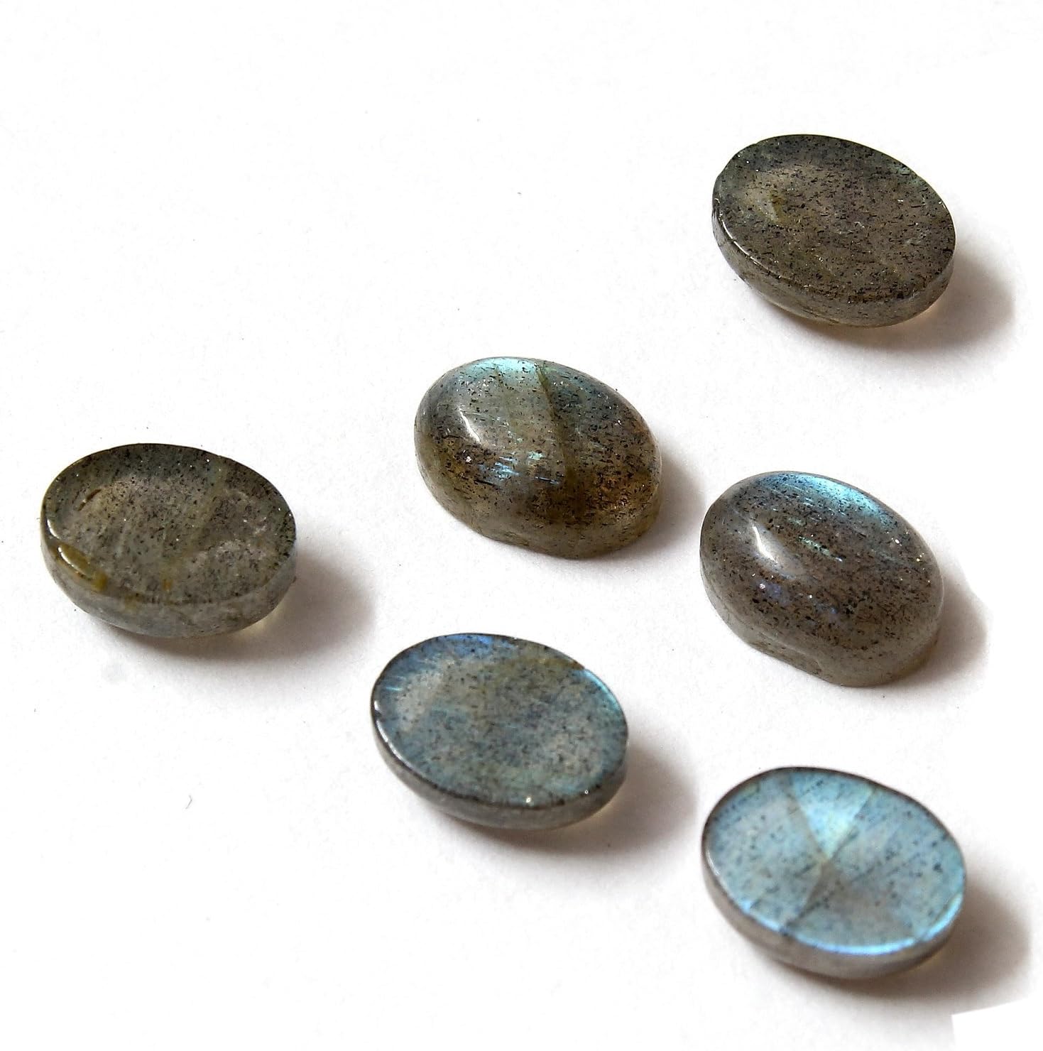 Neerupam Collection Grey Color Natural African Labradorite AA Quality 9x7 mm Size Cabochon Oval Shape Loose Gemstones