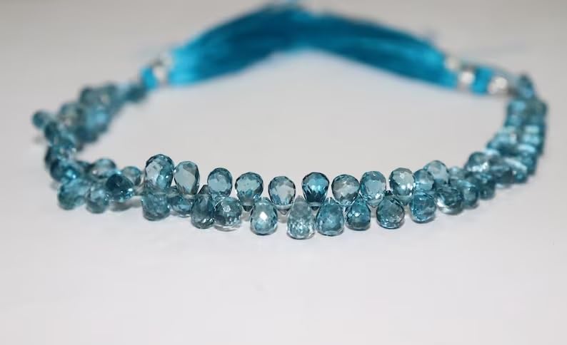 London Blue Topaz Faceted Drops Beads 4 * 6-5 * 8 mm London Blue Topaz Beads Blue Topaz Briolette Beads London BT Beads Wholesale Beads