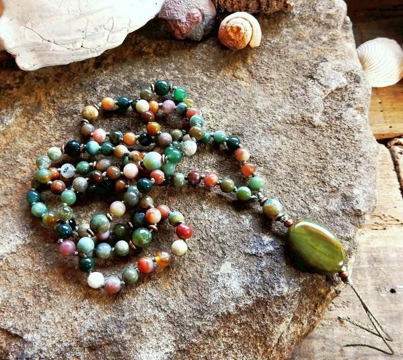 Natural Multi color Fancy Jasper 8mm 108 Mala Beads, Spiritual, Meditation Beads, Reiki, Japa Mala, Buddhist Prayer Beads, Yoga Bracelet, healing beads LKMALA-RRGU-1497