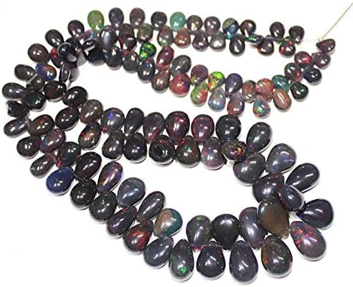 1 Strand Black Opal pear Drop Smooth 20'' Long Strand Gemstone Beads, Jewelry Supplies for Jewelry Making, Bulk Beads, for Meditation Jewellery for Reiki Healing Mystic Gemstone 8mm to 15mm