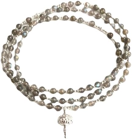 labradorite Stone Mala Beads, 108 Mala Necklace, Knotted Mala, WWG Necklace, Yoga Jewelry Meditation Beads Spiritual Jewelry Boho Jewelry