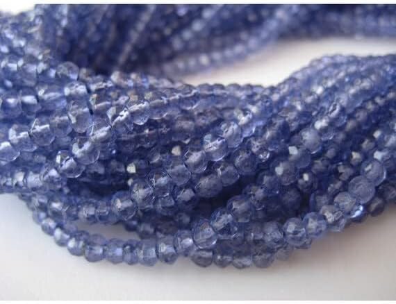 BEADS GEMSTONE 1 Strand Natural Blue Coated Quartz Bead, Tanzanite Color, Micro Faceted Rondelle Beads, 4mm Beads, 14 Inches Code-HIGH-17037
