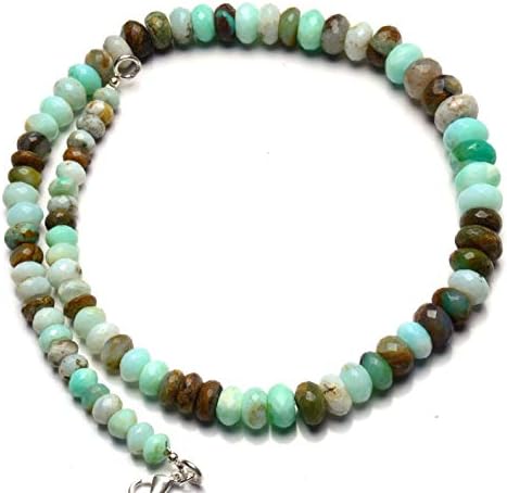 Natural Gemstone Peruvian Green Opal Faceted 7 to 11MM Size Rondelle Beads Necklace 16.5 Inch Full Strand Very Rare Gem Beads