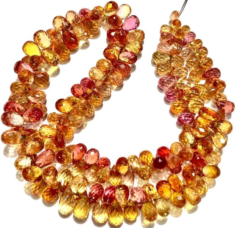 Natural PADPARADSCHA Sapphire Teardrop facated Beads 5-6 MM 18 inch Long String Jewelry Making Gemstone Beads for Necklace Bracelet