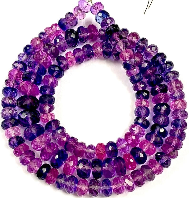 Natural Pinkish~Purple Sapphire roundelle facated Beads 5-8 MM 20 inch Long String Jewelry Making Gemstone Beads for Necklace Bracelet