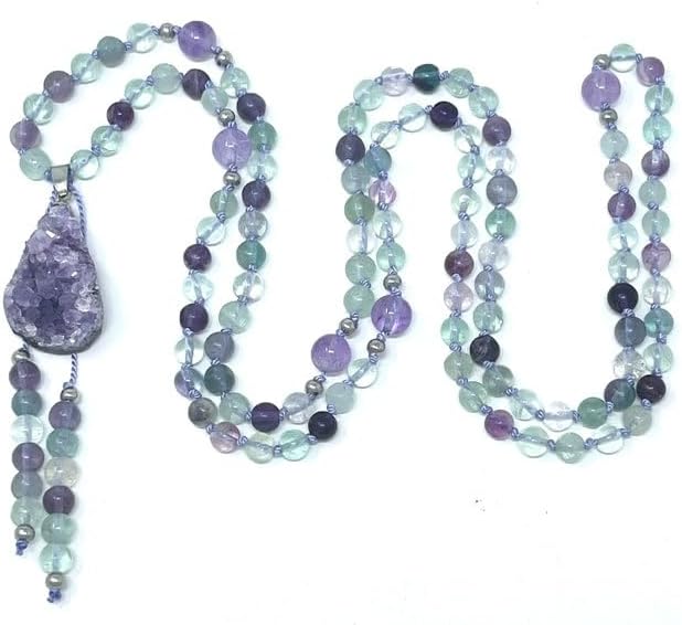Natural multicolor fluorite 8mm 108 Mala Beads, Spiritual, Meditation Beads, Reiki, Japa Mala, Buddhist Prayer Beads, Yoga Bracelet, healing beads LKMALA-RRGU-1939, 34 inch
