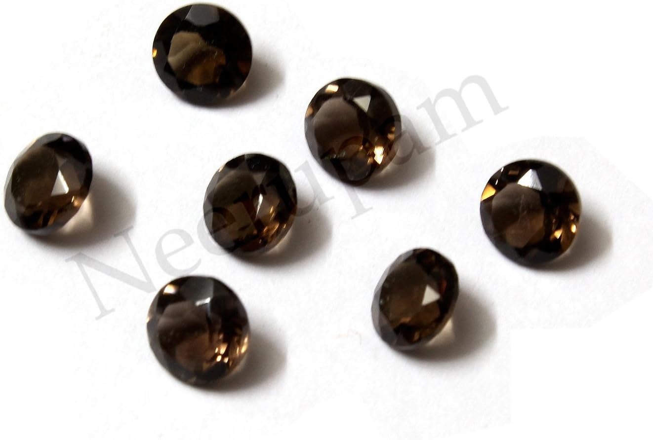 Neerupam Collection Grey Color Natural Brazilian Smoky Quartz AA Quality 8 mm Size Faceted Round Shape Loose Gemstones
