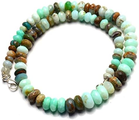 Natural Gemstone Peruvian Green Opal Faceted 7 to 11MM Size Rondelle Beads Necklace 16 Inch Full Strand Very Rare Gem Beads