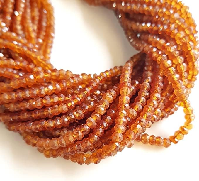 Hanumat Gems Lot of 10 Strands Hessonite Garnet Faceted Roundel Beads Faceted Loose Bead for Jewelry | Size - 4 mm Approx. Full 12 inch Strand