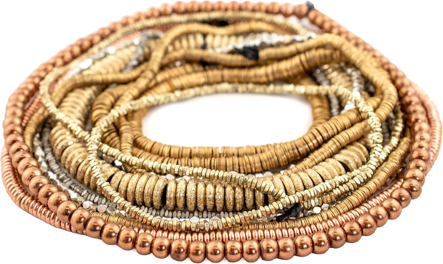 Metal Spacer Bead Bundle – 8 Strand Set | Approx. 3000 Brass, Copper & Silver-Color Heishi, Donut & Round Beads | Top-Selling Styles for Jewelry Making & Crafts