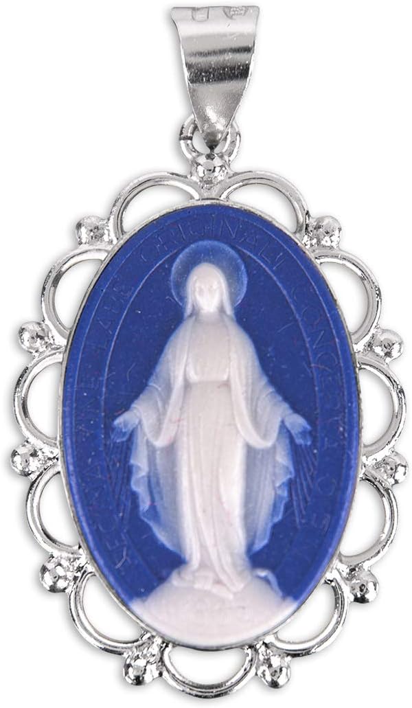 Dark Blue Sterling Silver Cameo Miraculous Medal