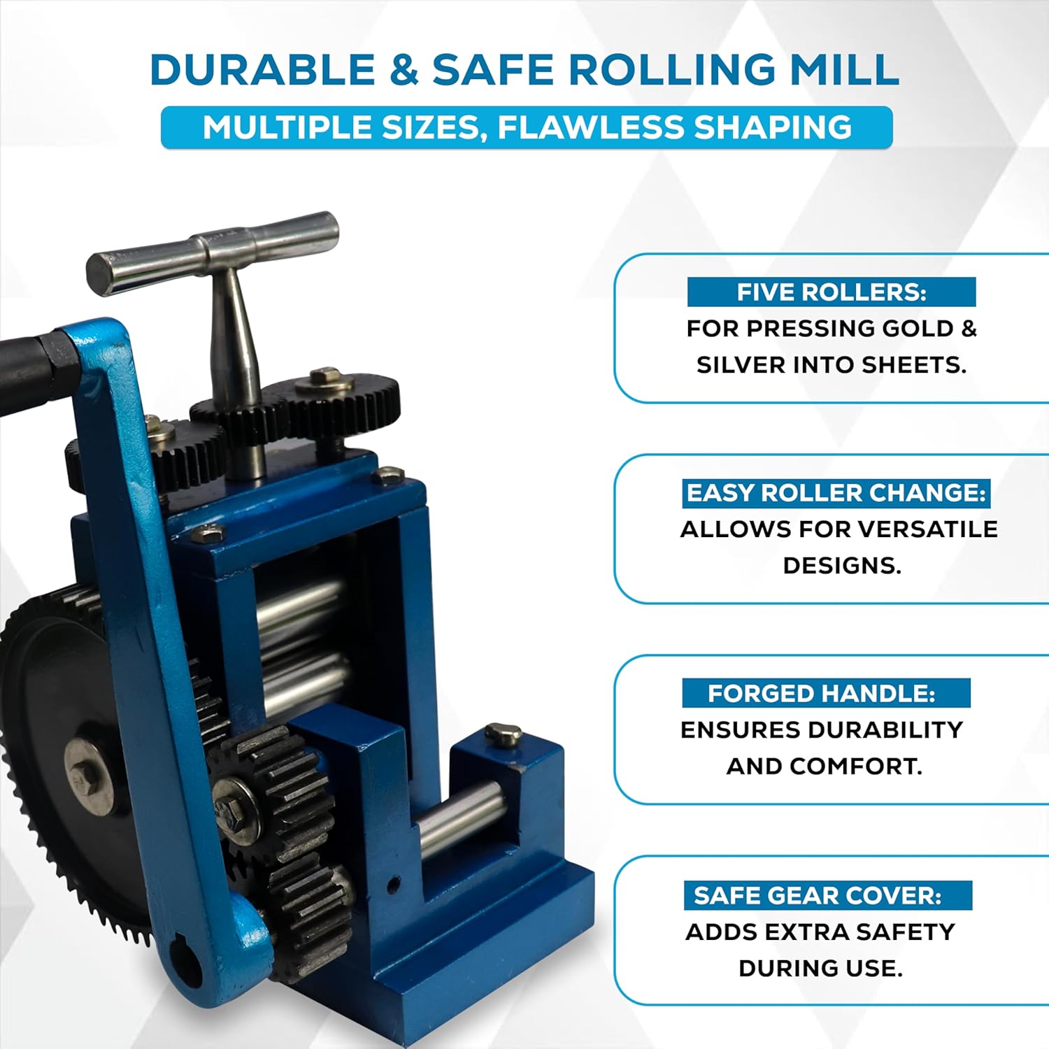 SIMOND STORE Rolling Mill Machine, 3 Inch (76 mm), 5 Rollers Combination Manual Rolling Mill for Jewelry Making, Tabletting Jewelry Tool for Metal Sheet and Wire