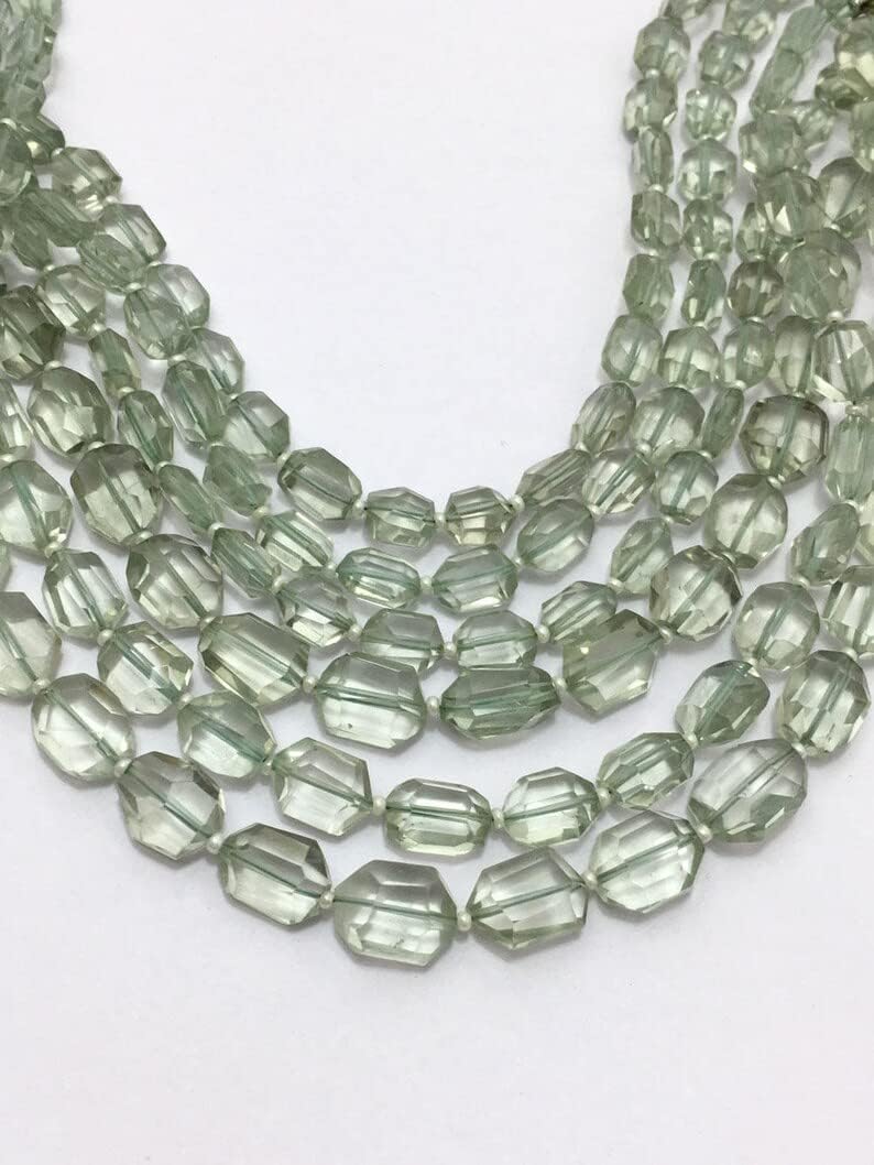 13 inch Strand of Natural gem Green Amethyst, 7-12mm Tumble Faceted Beads for DIY Jewelry Making. | Beads_04039