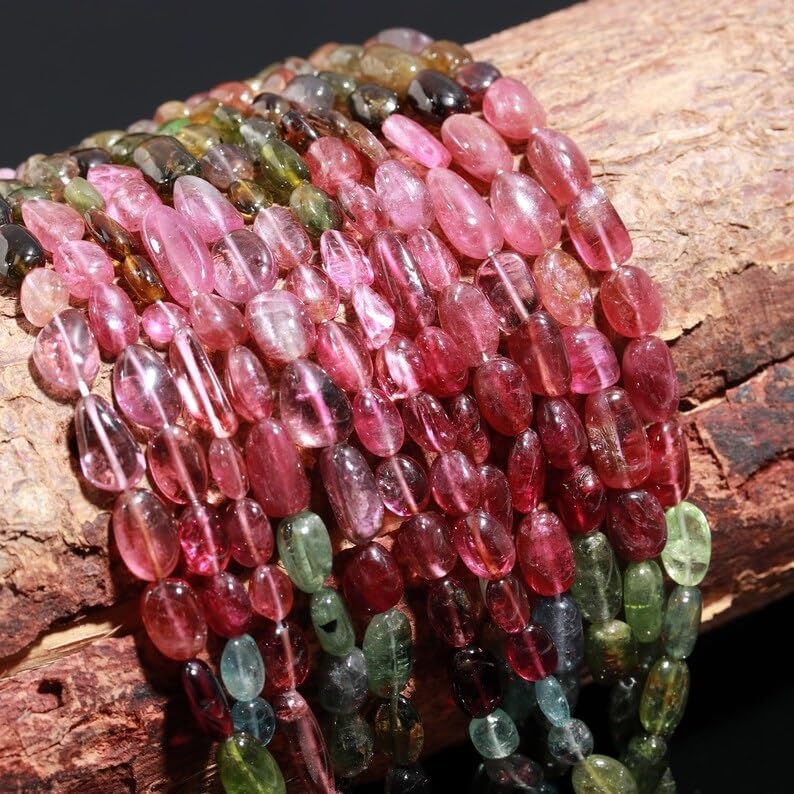 Multi Tourmaline Smooth Nuggets Shape Beads 6 * 8mm Multi Color Tourmaline Watermelon Tourmaline for Jewellery Making