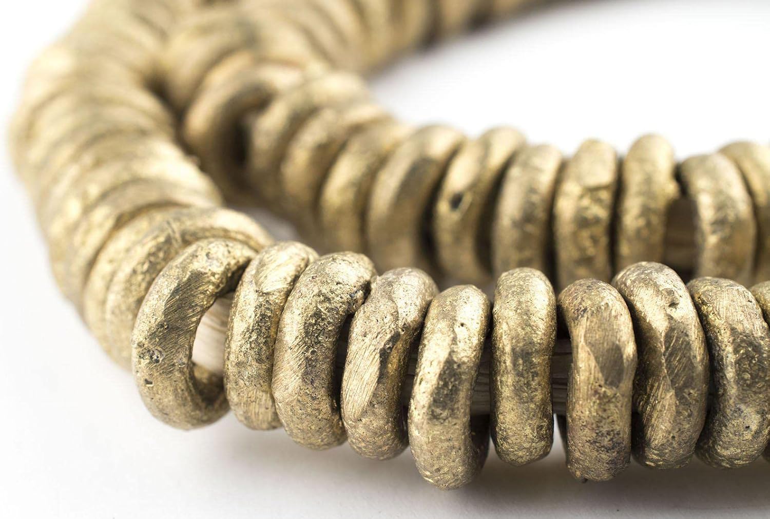 The Bead Chest Nigerian Brass Donut Ring Beads 14mm African Large Hole 24 Inch Strand Handmade