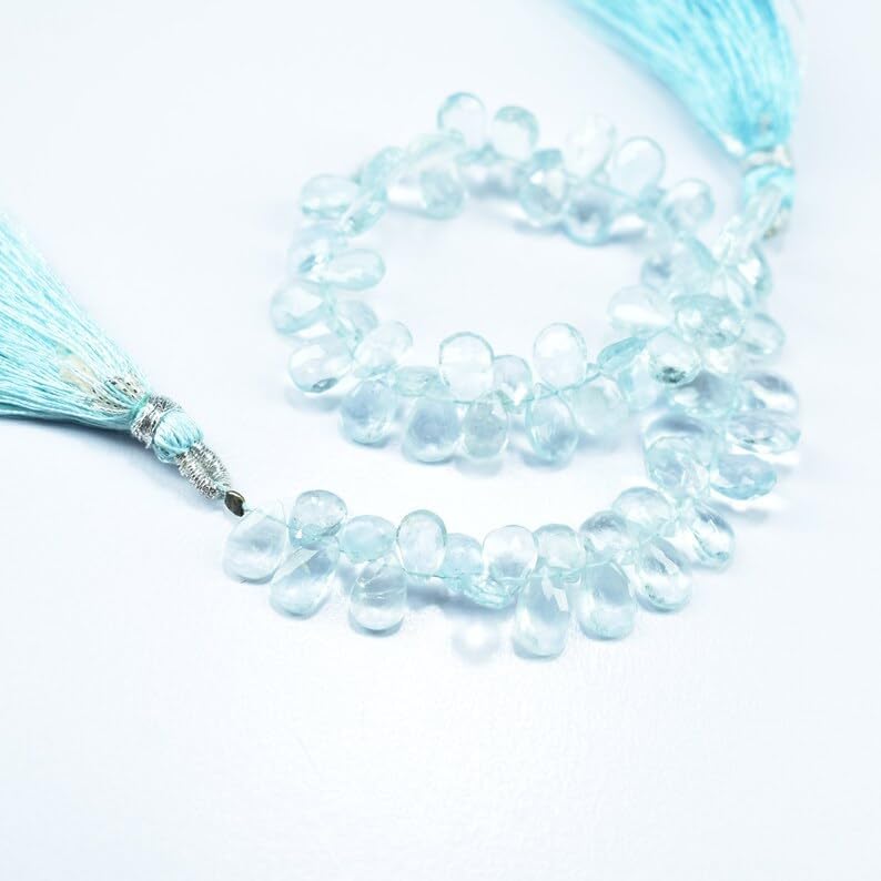 Natural Aquamarine pear Faceted Beads 5X7-5.5X8mm 7.5 inch Long String Jewelry Making Gemstone Beads for Necklace Bracelet