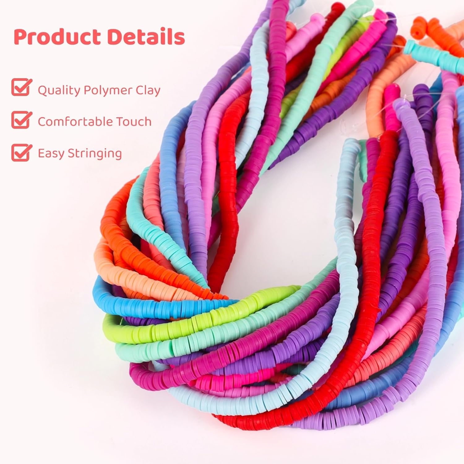 100 Strands Polymer Clay Beads, 38,000 Pcs Colorful Flat Round Disc Beads, DIY Bracelet & Jewelry Making Spacer Beads Kit