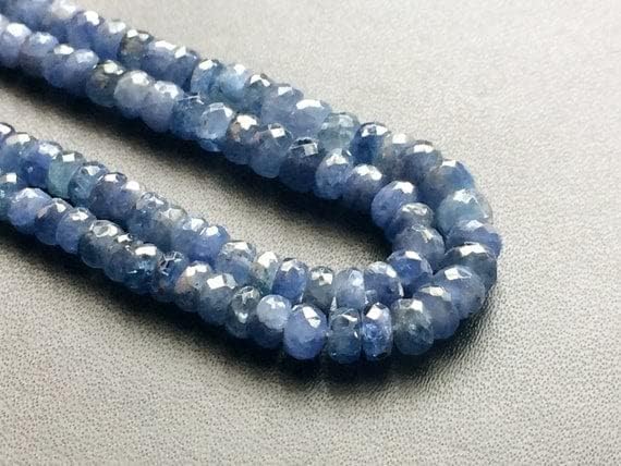 BEADS GEMSTONE 1 Strand Natural Blue Sapphire Beads, Burma Blue Sapphire Faceted Rondelles, Sapphire Necklace, 3-5.5mm, 20 Inch Code-HIGH-18520