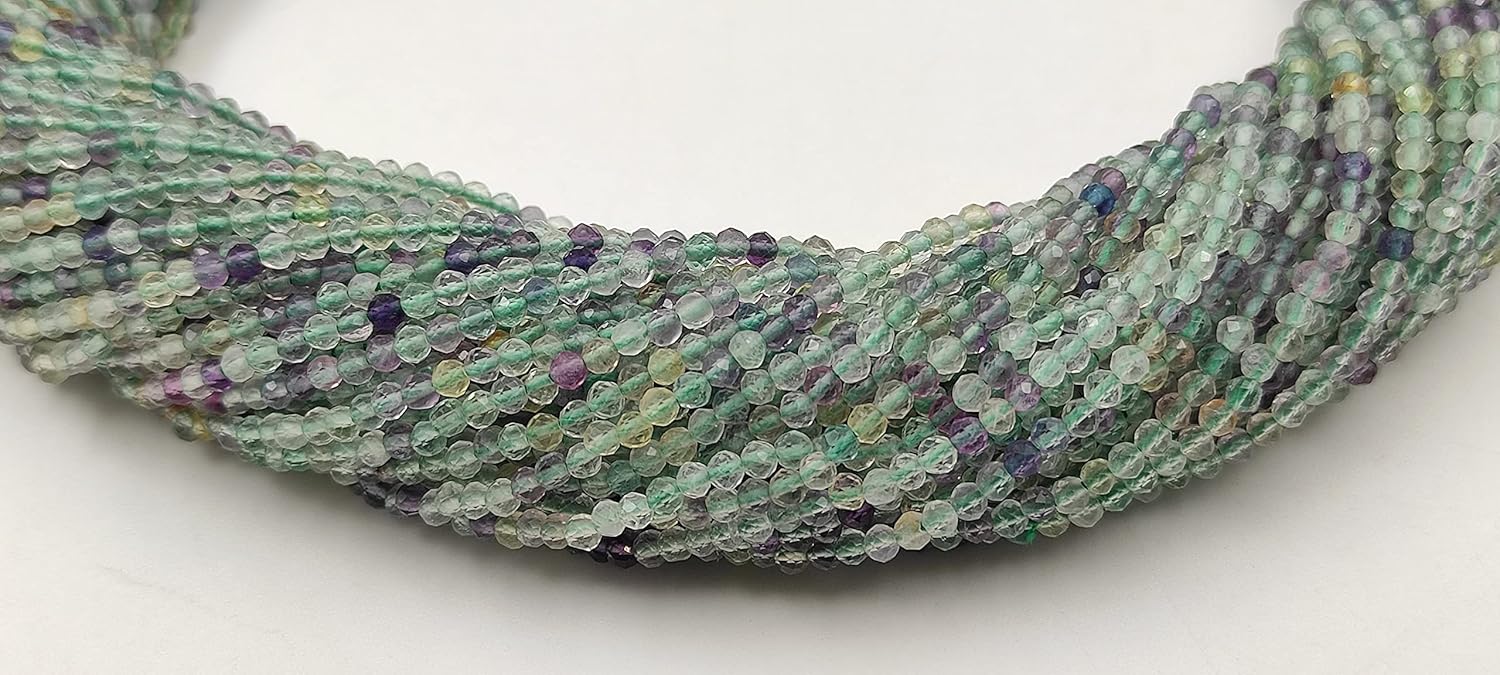 Hanumat Gems Lot of 2 Strand Natural Multi Fluorite Micro Cut Faceted Rondelle Beads,Fluorite Faceted Beads,Fluorite Rondelle Bead,Fluorite Micro Cut Faceted Bead,2-2.5MM Beads,13 Inches Strand