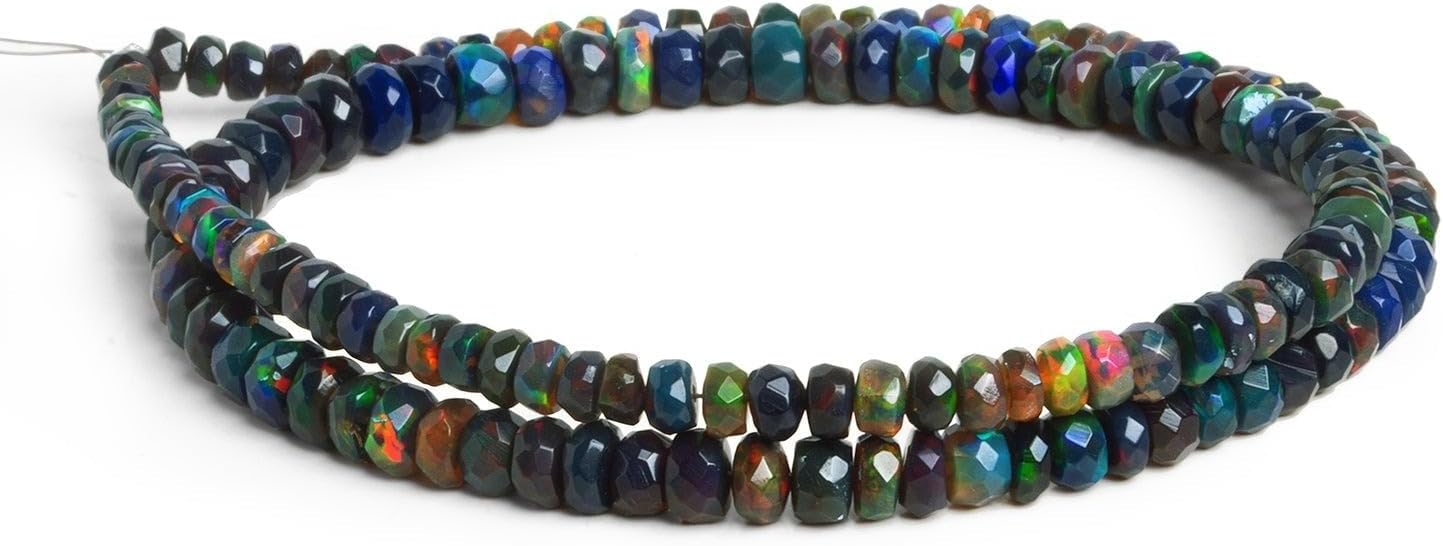 4-6mm Black Ethiopian Opal Faceted Rondelles 16 inch Natural Black Opal Rondelle Beads Strand for Jewelry Making