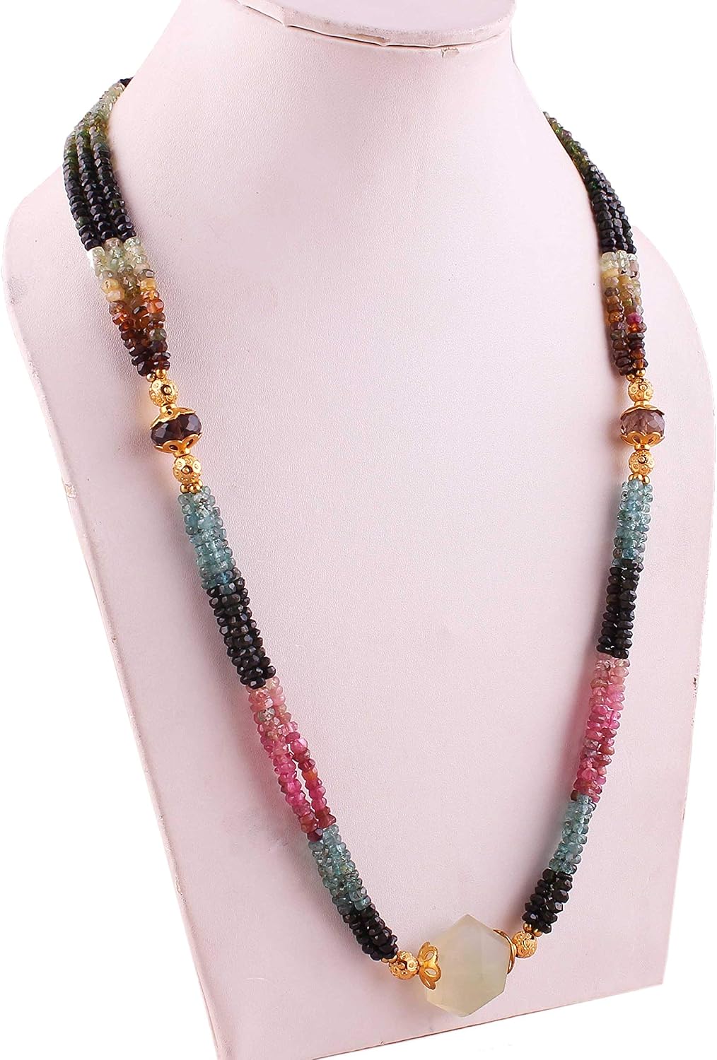 Natural Gemstone Multi Color Tourmaline Faceted rondelle Beads Necklace pandent for Women | 21 inch Gemstone Necklace|3-4 mm Loose Beads for Jewelry Making | Healing Beads Necklace