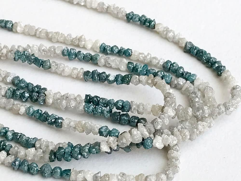 2-3.5mm White, Gray And Blue Shaded Rough Diamonds, Natural Raw Diamond Beads, Uncut Diamond Beads For Jewelry (4IN To 8IN Options)- DS3300, 2-3.5 MM