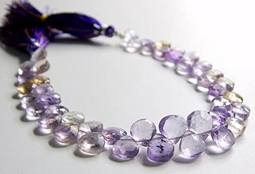 8 inch Strand of Natural Ametrine 7x6mm Heart Faceted briolette Beads for DIY Jewelry Making. |BRIO_00367