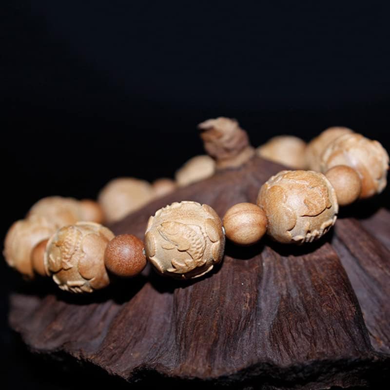 Mascot Wooden Crafts Wood Carving Art Wood Decoration Artwork 东加老山檀香雕刻珠富贵有余（鱼）手串2.0 1.8 1.5(富贵有余（鱼）2.0MM)