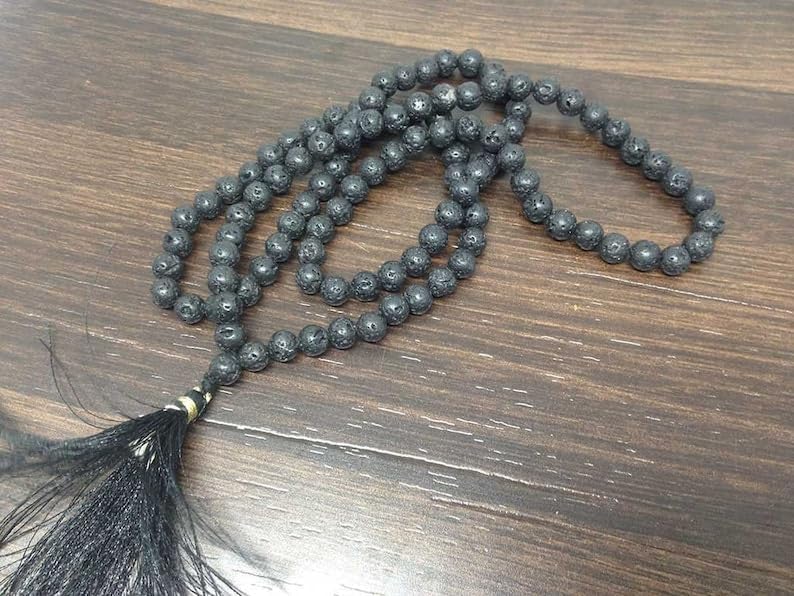 Natural Lava 6mm 108 Mala Beads, Spiritual, Meditation Beads, Reiki, Japa Mala, Buddhist Prayer Beads, Yoga Bracelet, healing beads LKMALA-RRGU-293