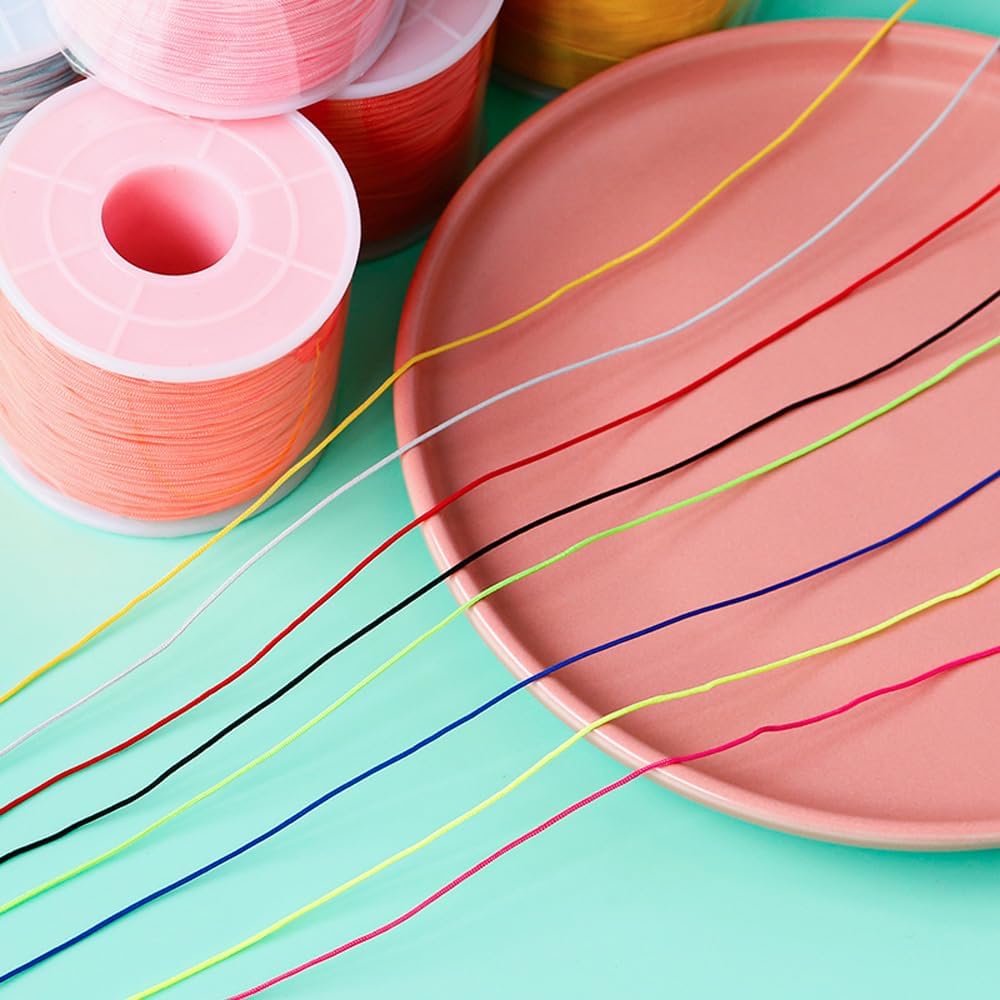 Beading Cords, 130M 0.8mm Braided Nylon Beading Cord Chinese Knotting Rattail Macrame Thread String Roll for Jewelry Making Beading Macramé Wrapping Supplies DIY Crafts(Fluorescentorange)