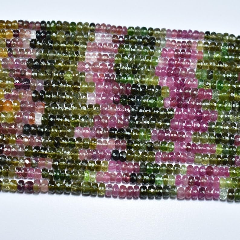 Natural Multi Tourmaline roundella Faceted Beads 5 mm 13 inch Long String Jewelry Making Gemstone Beads for Necklace Bracelet