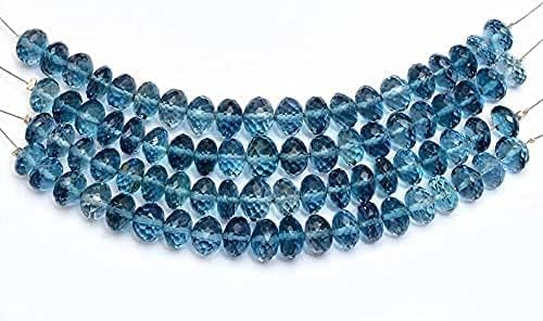 London Blue Topaz Gemstone 7mm-8mm Faceted Rondelle Beads | Natural AAA Blue Topaz Semi Precious Gemstone Beads | Genuine Fine Topaz Beads