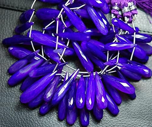 7 Inch Long Strand, 20-35mm Long, Amethyst Purple Chalcedony Elongated Faceted Drops Shape Briolettes