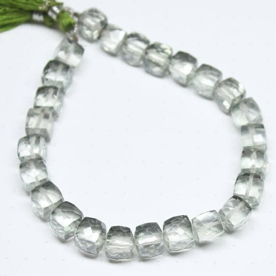 BEADS GEMSTONE Green Mystic Quartz Faceted Cube Box Square Gemstone Loose Beads Strand 8 Inch Long 8mm Code-HIGH-21409