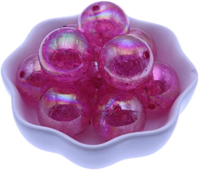 Davitu 20mm White AB Color Chunky Crackle Acrylic Beads Round Gumball Beads Fashion Bubblegum Acrylic Beads for Necklace Making - (Color: purple, Style: A, Item Diameter: 20mm)