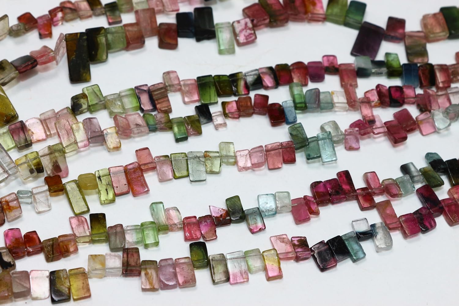 Natural Multi Tourmaline Smooth Slice Beads, Pink and Green, Semi-Precious Gemstone, 4-6mm, 8 Inch Strand with Tassels
