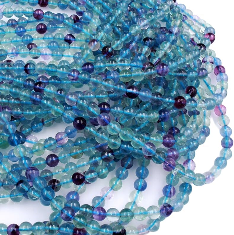 13 inch Strand of Natural gem Fluorite, 6 mm Round Smooth Beads for DIY Jewelry Making. | Beads_03612, as per photo