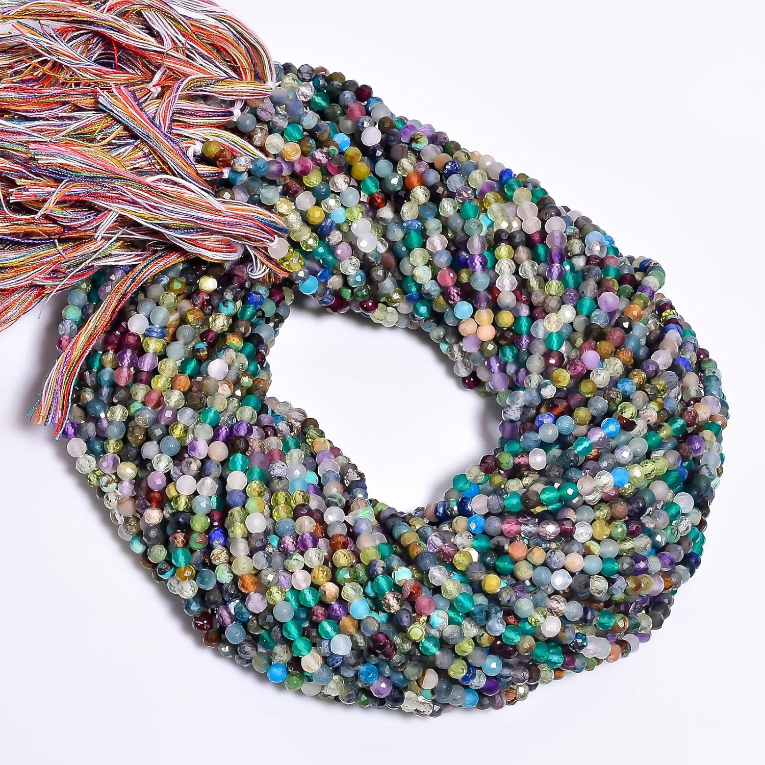Multi Semi Precious Gemstone Round Shape Faceted Beads 3X3 mm 10 Strand 12.5