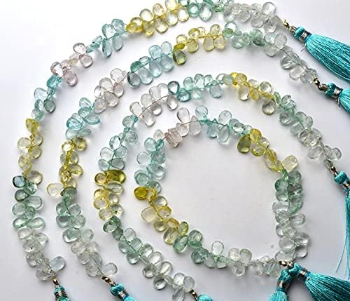 8 inch Strand of Natural Aquamarine 6x9mm pear Faceted briolette Beads for DIY Jewelry Making. |BRIO_00673
