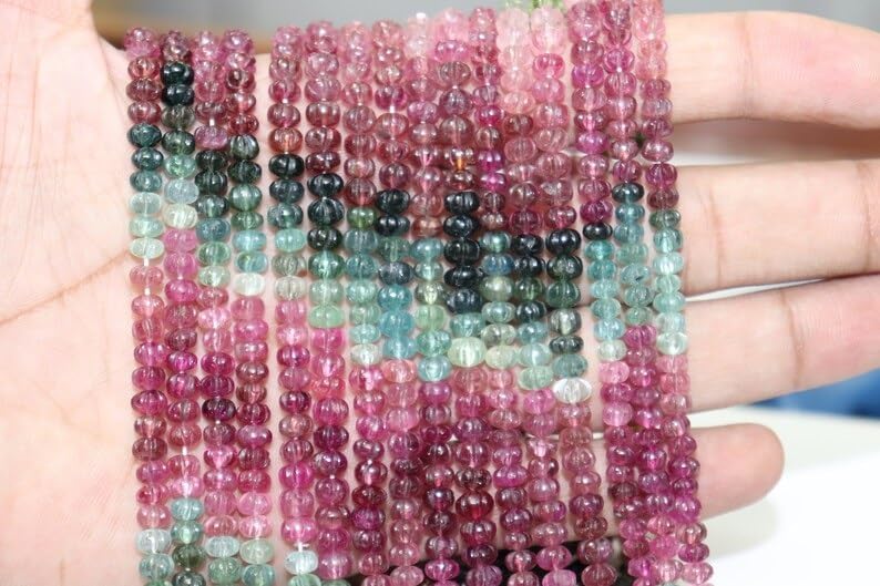 Multi Tourmaline Smooth Carved Rondelle Shape Beads 5 mm Tourmaline Melon Shape Beads Tourmaline Smooth rondelle for Making Jwelery