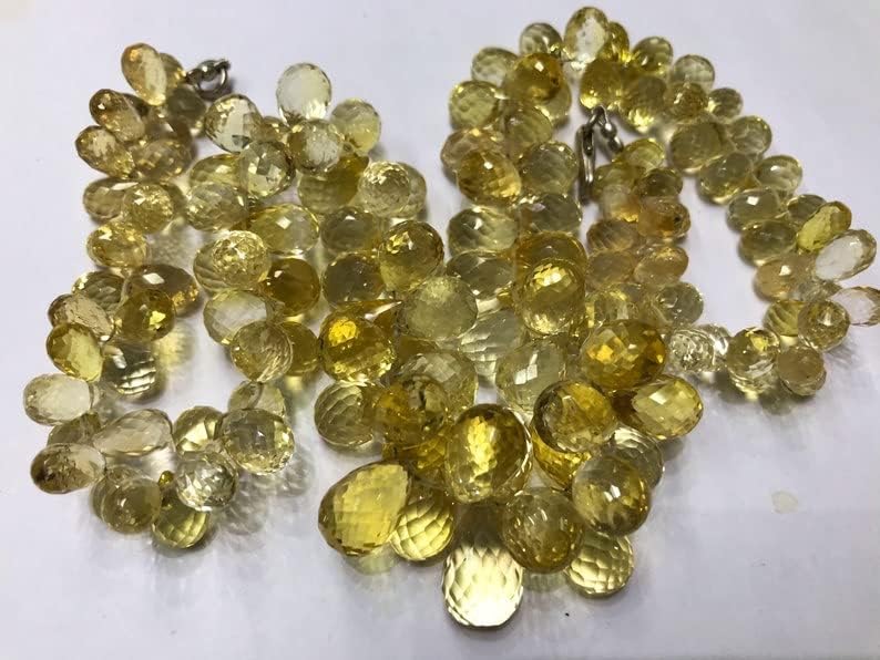 Natural Lemon Quartz Family Teardrop Faceted Beads 6-9 MM 18 inch Long String Jewelry Making Gemstone Beads for Necklace Bracelet
