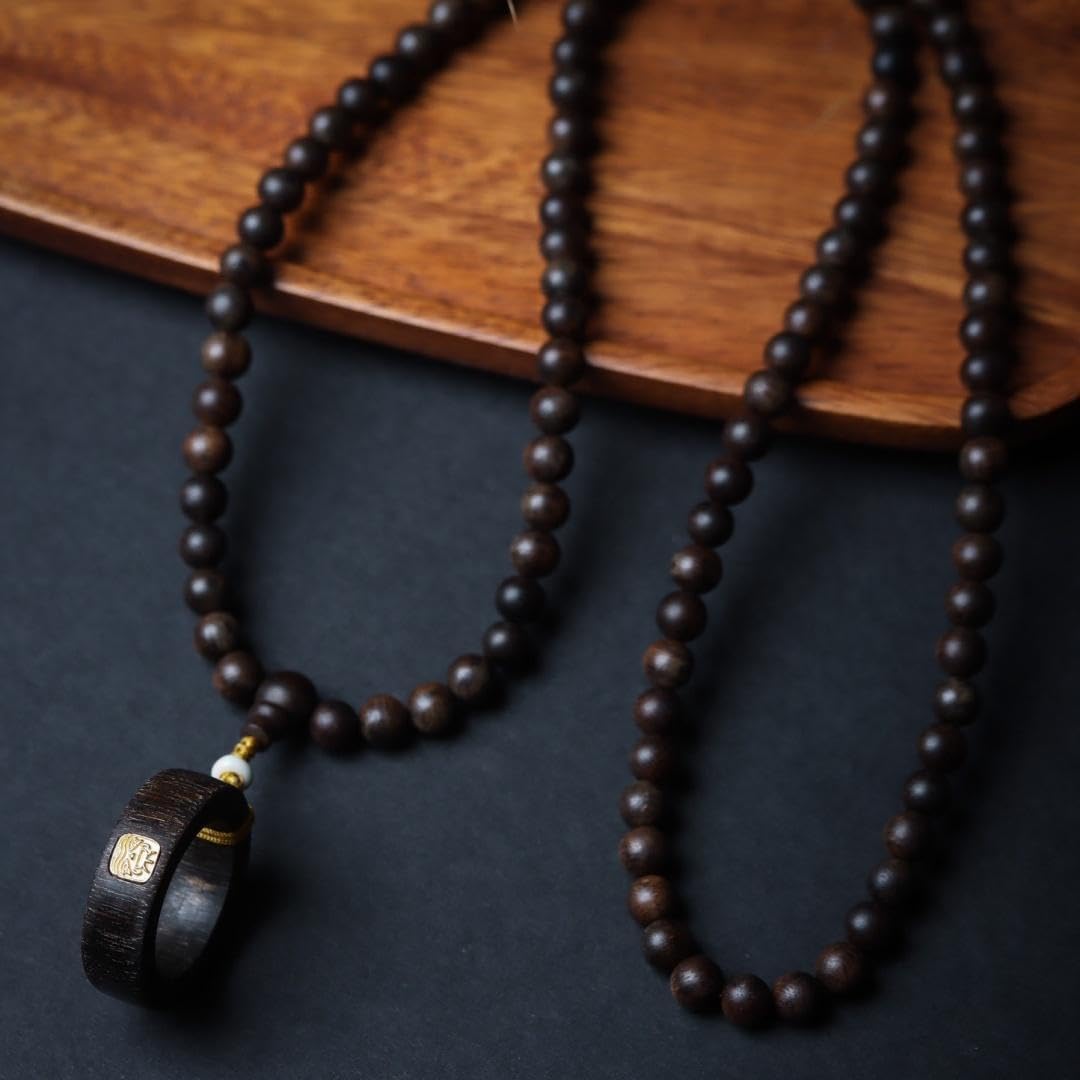 Vietnamese Nha Trang White Agarwood 8mm*108 Beads with Running Ring Inlay Bracelet Sink-Grade (6mm*108 Beads)