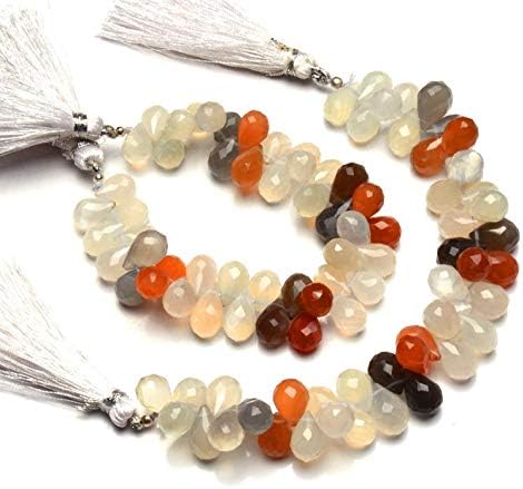 GEMZ 4 inch Strand of Natural Multi Moonstone Tear Drop Shape Faceted Cut Multi Color Color briollete Beads for DIY Jewelry Making- Earring Necklace Bracelet.