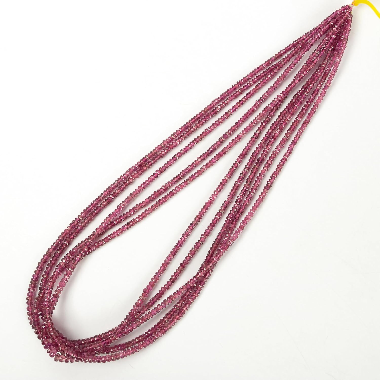 Kashish Gems & Jewels 5 Strands Bunch Rubellite Tourmaline Smooth Rondelle Beads Natural Gemstone Plain Center Drill Beads Line | Rubellite Beads | 5x2 to 3x2 mm