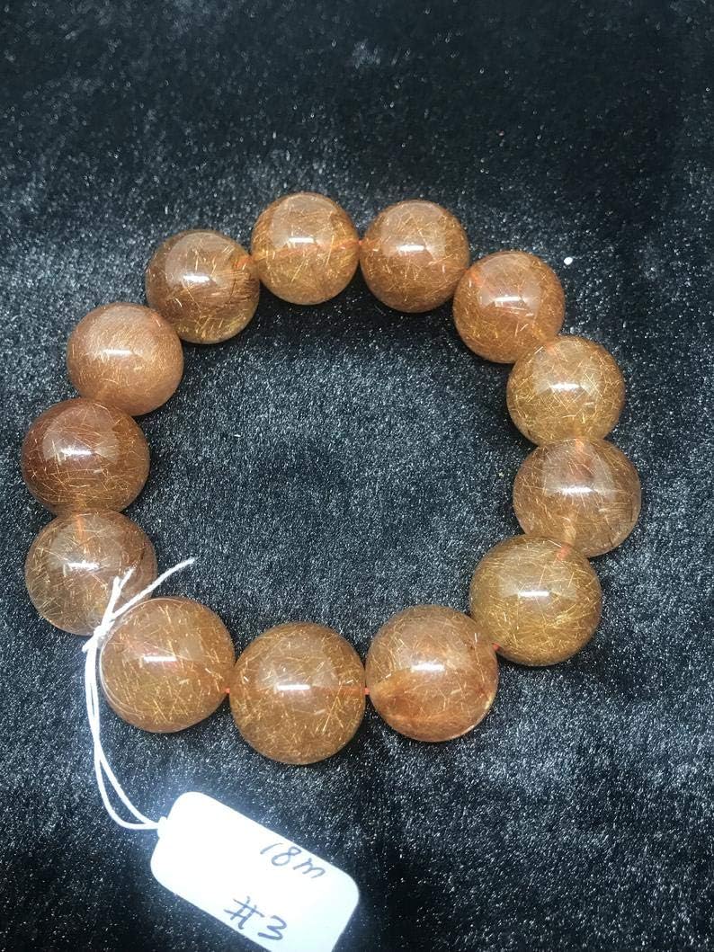18MM Big Golden Rhutile Round Beaded Bracelet AAAA Quality Bracelet in 8 Inch Stretch Bracelet.Big Size Bracelet