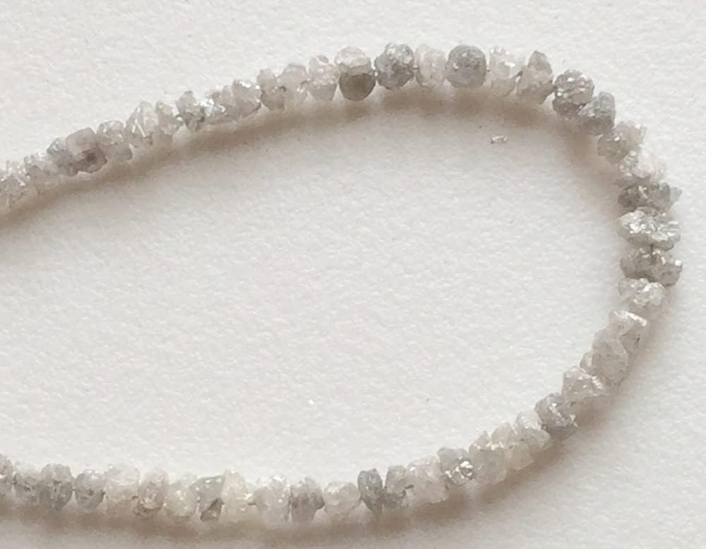 3-4mm White Gray Rough Diamonds, Natural White Gray Raw Diamond, Uncut Diamond Beads, Gray White Rough Beads For Jewelry (3.5IN TO 14IN), 3-4 MM