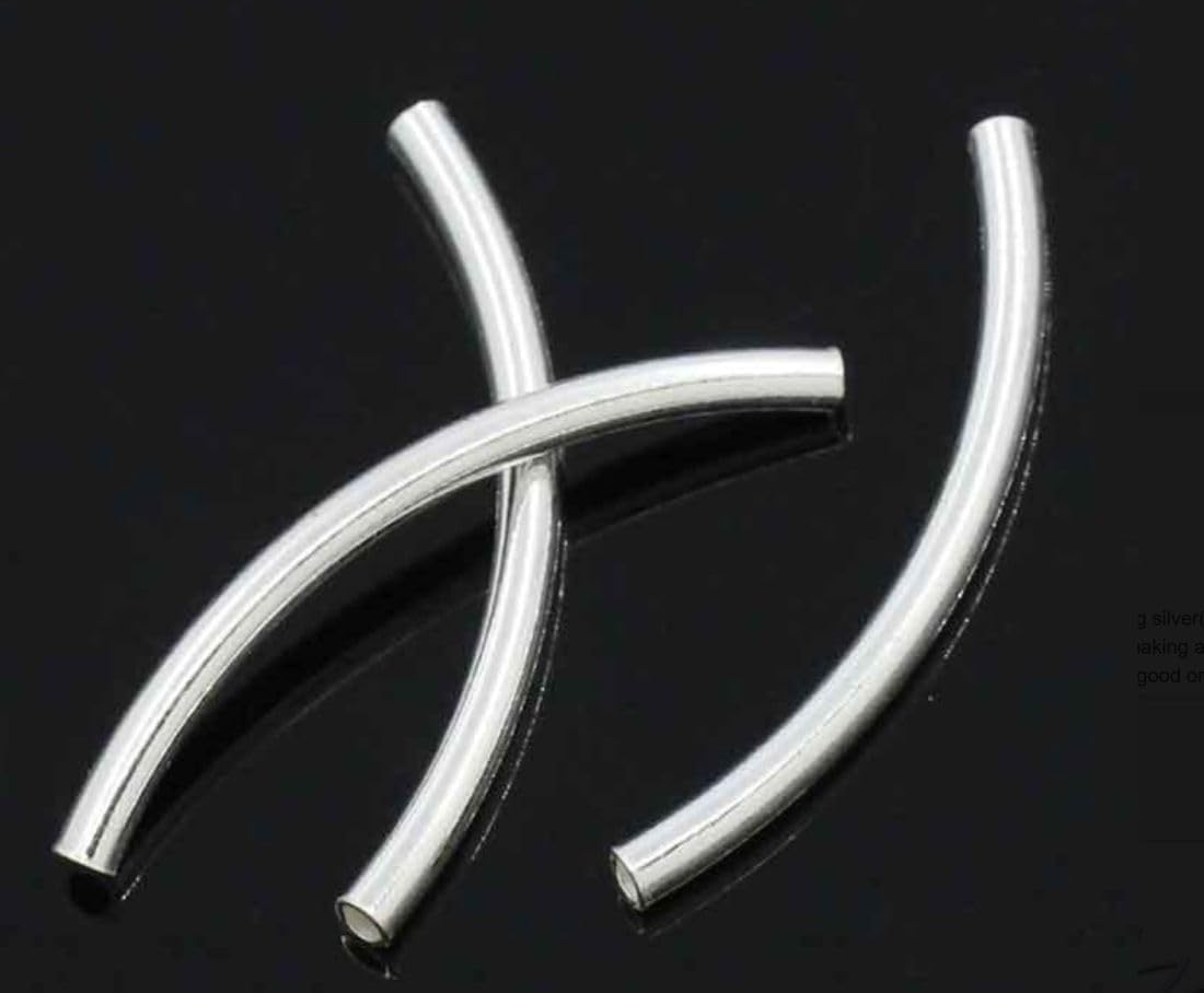 30pcs Adabele Authentic 925 Sterling Silver Curved Noodle Tube Loose Beads 35mm x 2mm (Hole ID 1.5mm) Connector for DIY Craft Jewelry Making SS240-35