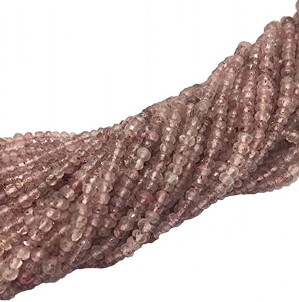Natural Strawberry Quartz Micro Faceted Rondelle 3-3.5 mm Gemstone Beads 13