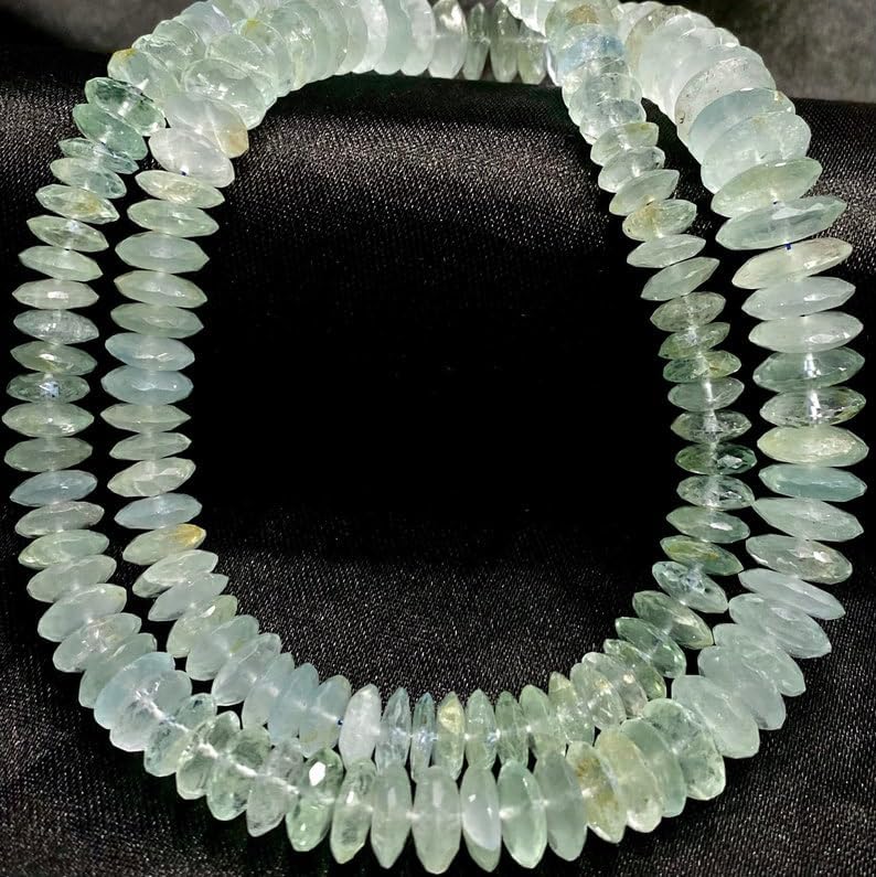 Natural Aquamarine RONDELLE Faceted Beads 7X10 18 inch Long String Jewelry Making Gemstone Beads for Necklace Bracelet
